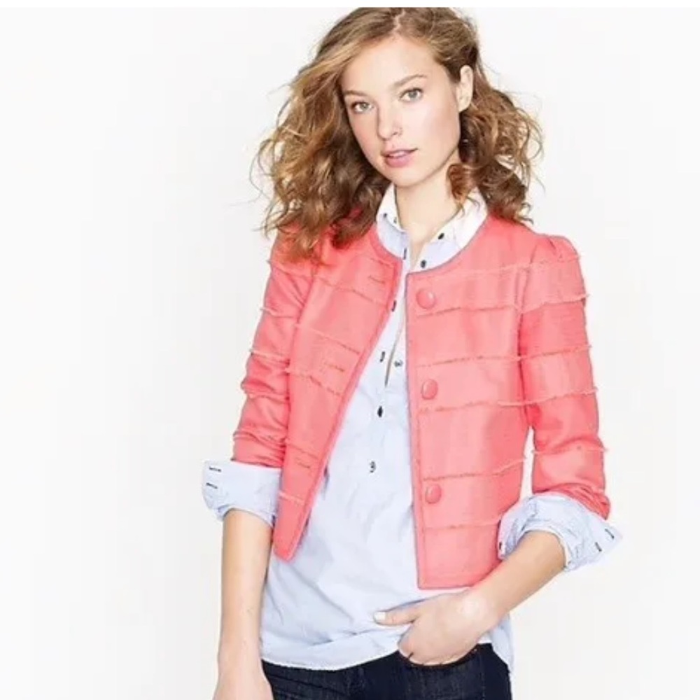 J. Crew Cropped Frayed Blazer Size 2 in Coral